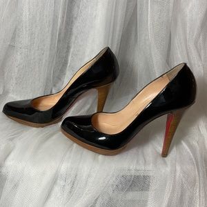 CHRISTIAN LOUBOUTIN STACKED HEEL PATENT PUMP SUPER SEXY LIKE NEW SZ 7.5-8